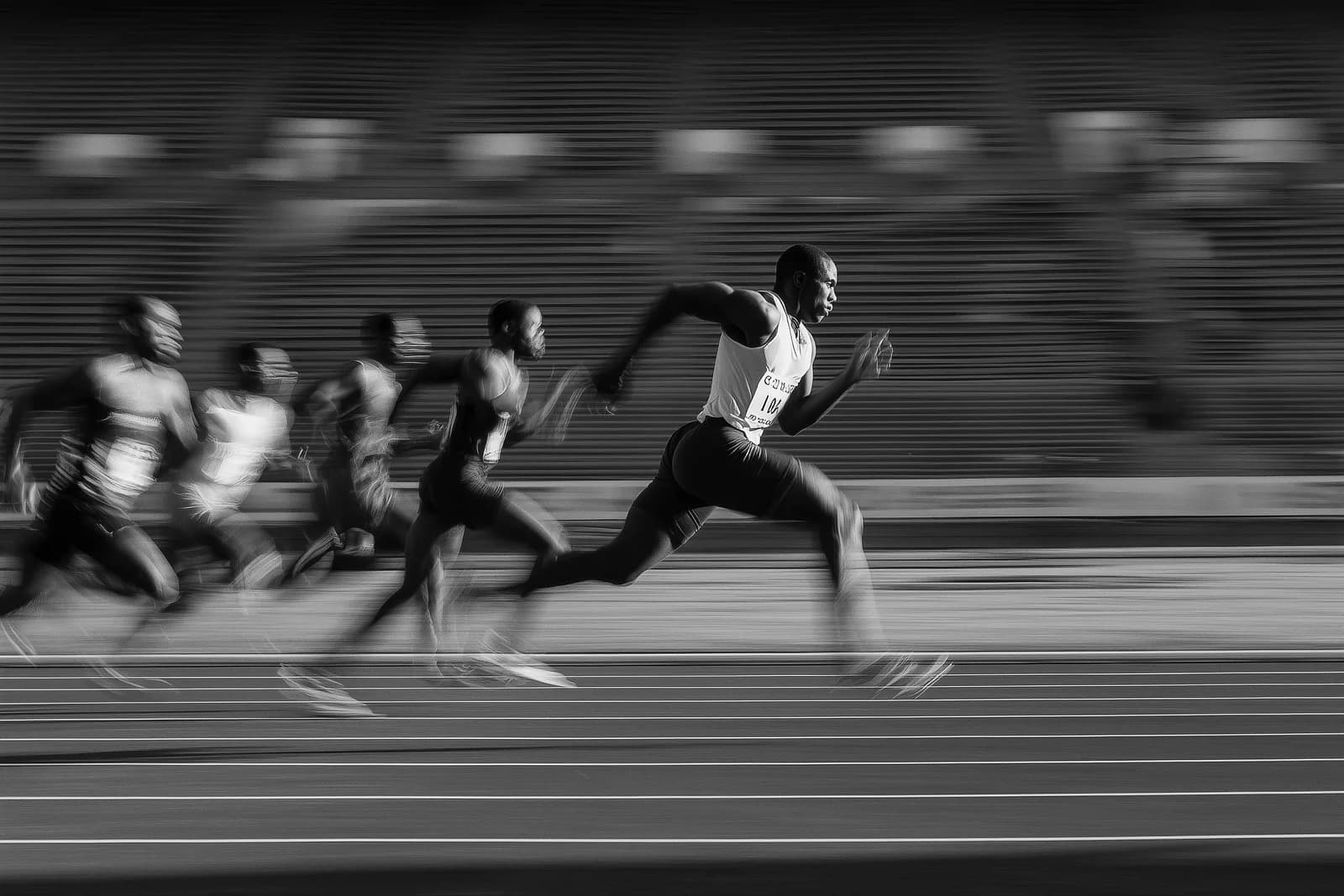Sprinters racing with a sense of motion in black and white